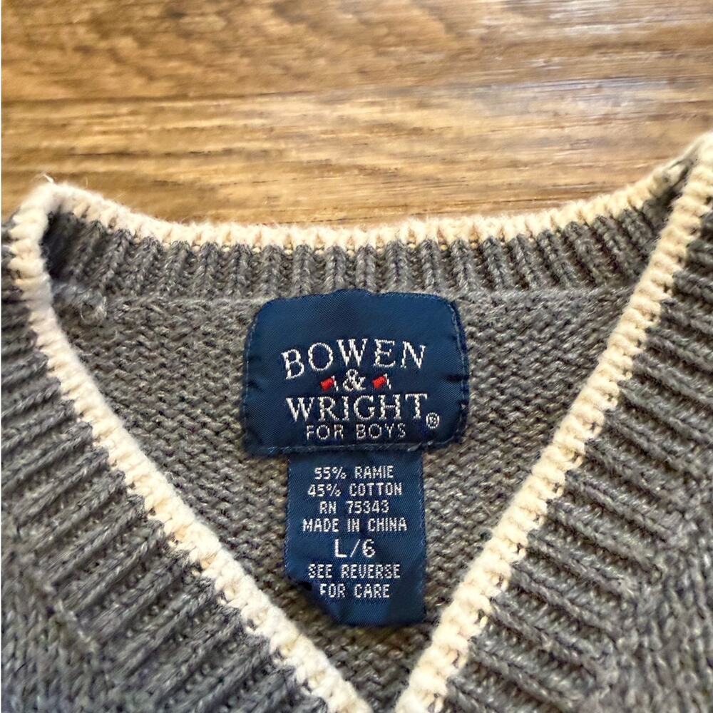 Vintage Kids Bowen & Wright Knit Gray Letterman Cardigan Sweater - Picture 3 of 4